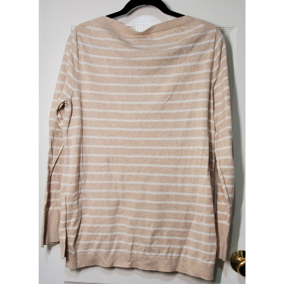J.Crew Women’s Striped Linen Blend Sweater Beige White Long Sleeve Size Large - Picture 12 of 12